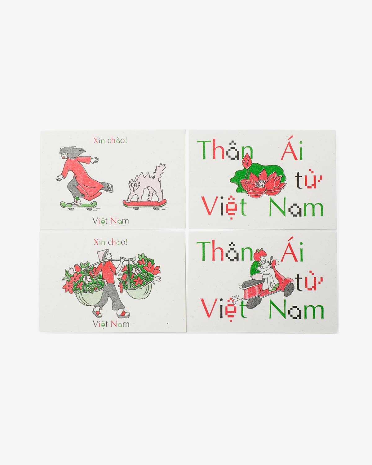 VIETNAM RISOGRAPH POSTCARD SET (4pcs) / ILLUSTRATION by Tùng Anh