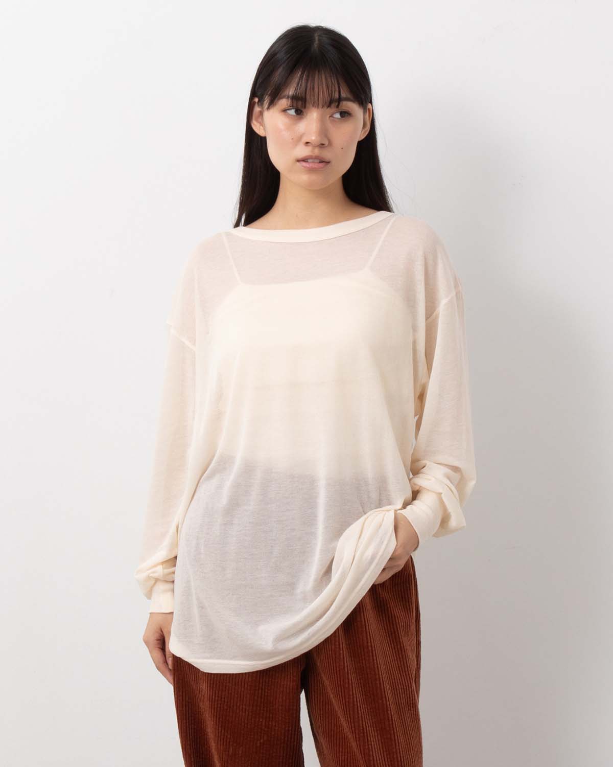SHEER GEORGETTE COTTON CREWNECK PULLOVER