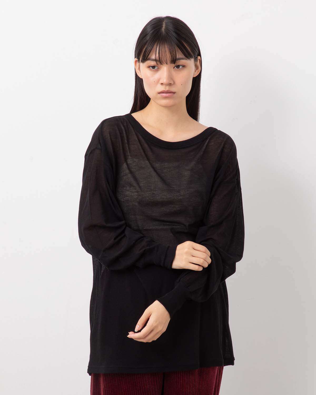 SHEER GEORGETTE COTTON CREWNECK PULLOVER