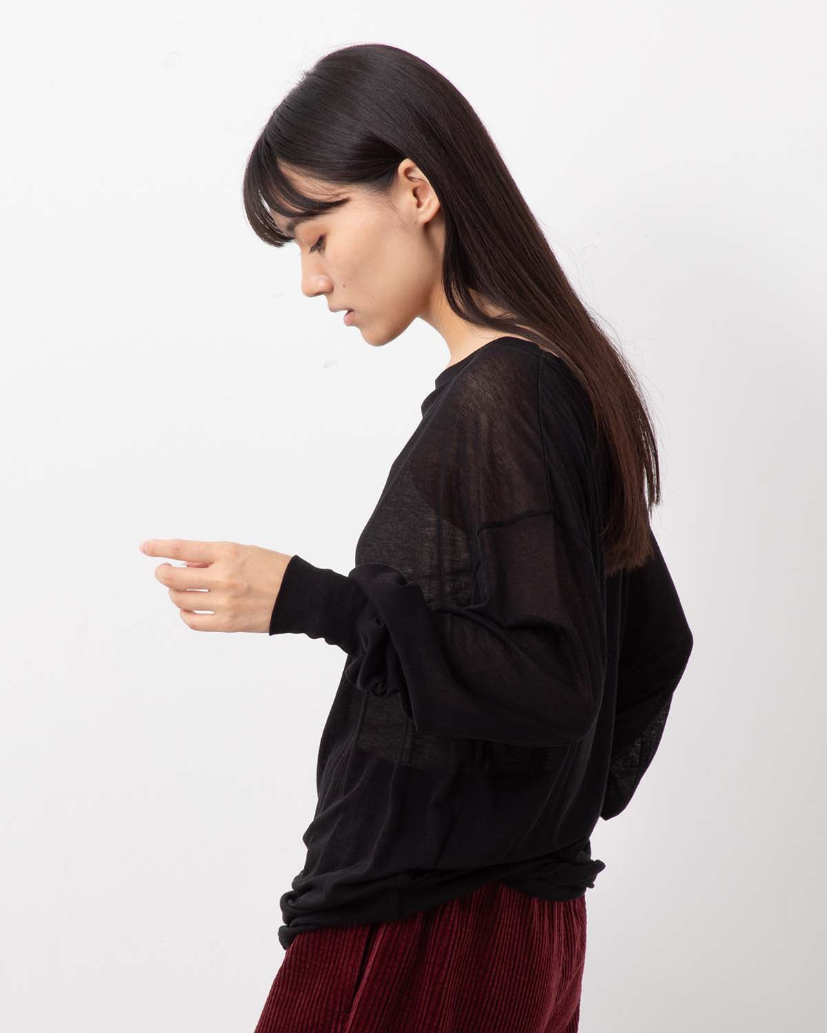 SHEER GEORGETTE COTTON CREWNECK PULLOVER