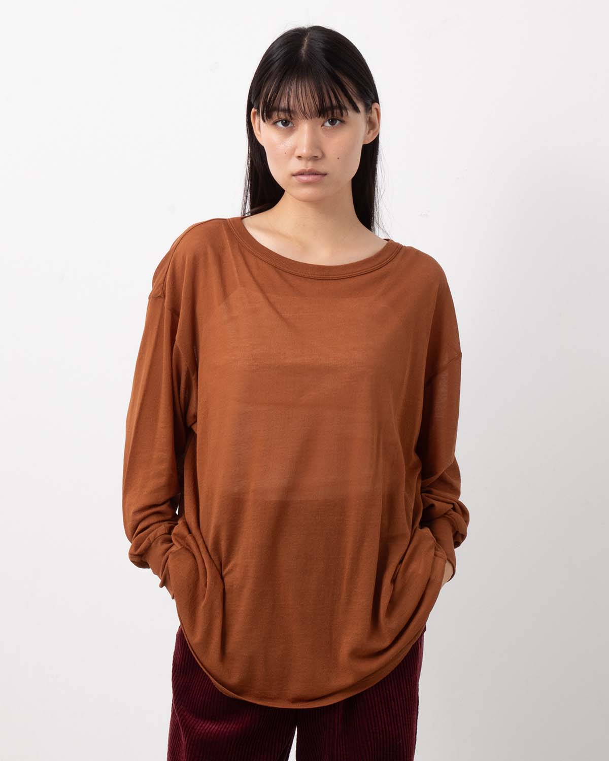 SHEER GEORGETTE COTTON CREWNECK PULLOVER