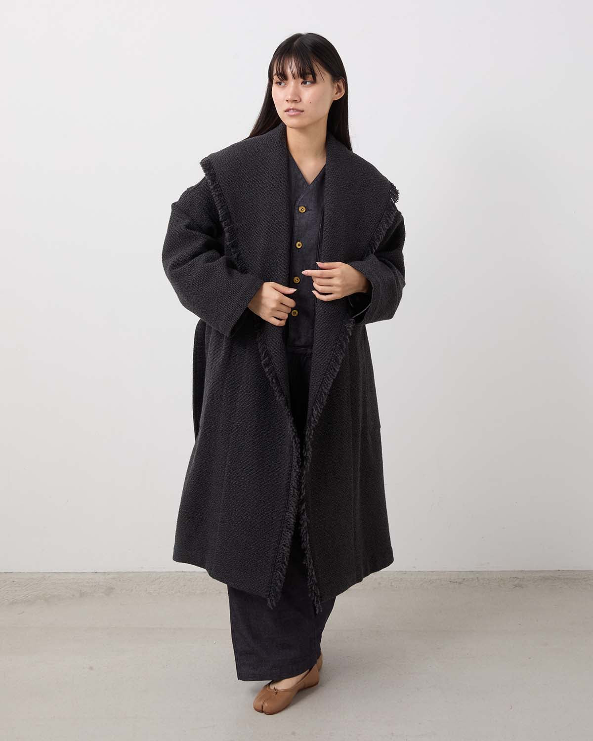 WOOL HAIRLINE ROBE COAT