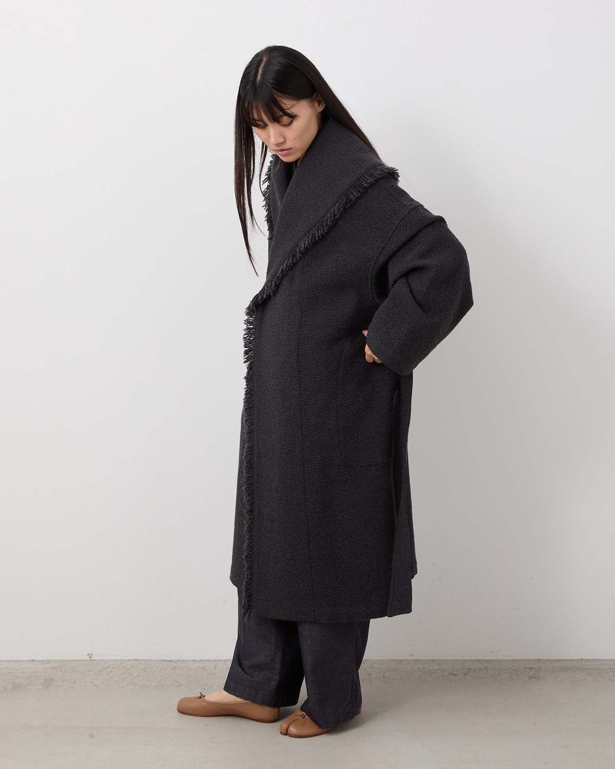 WOOL HAIRLINE ROBE COAT