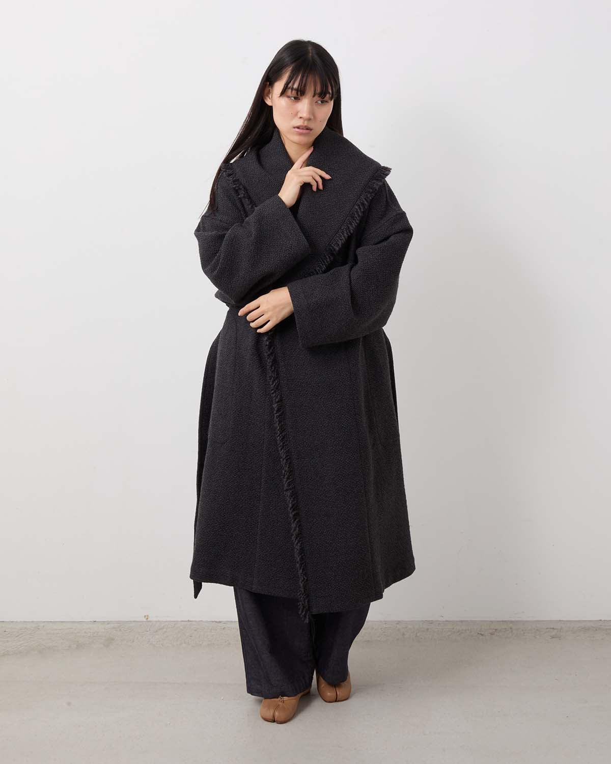 WOOL HAIRLINE ROBE COAT