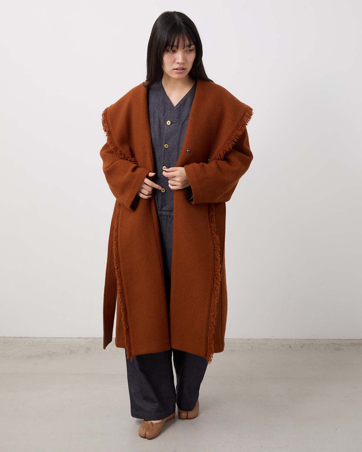WOOL HAIRLINE ROBE COAT
