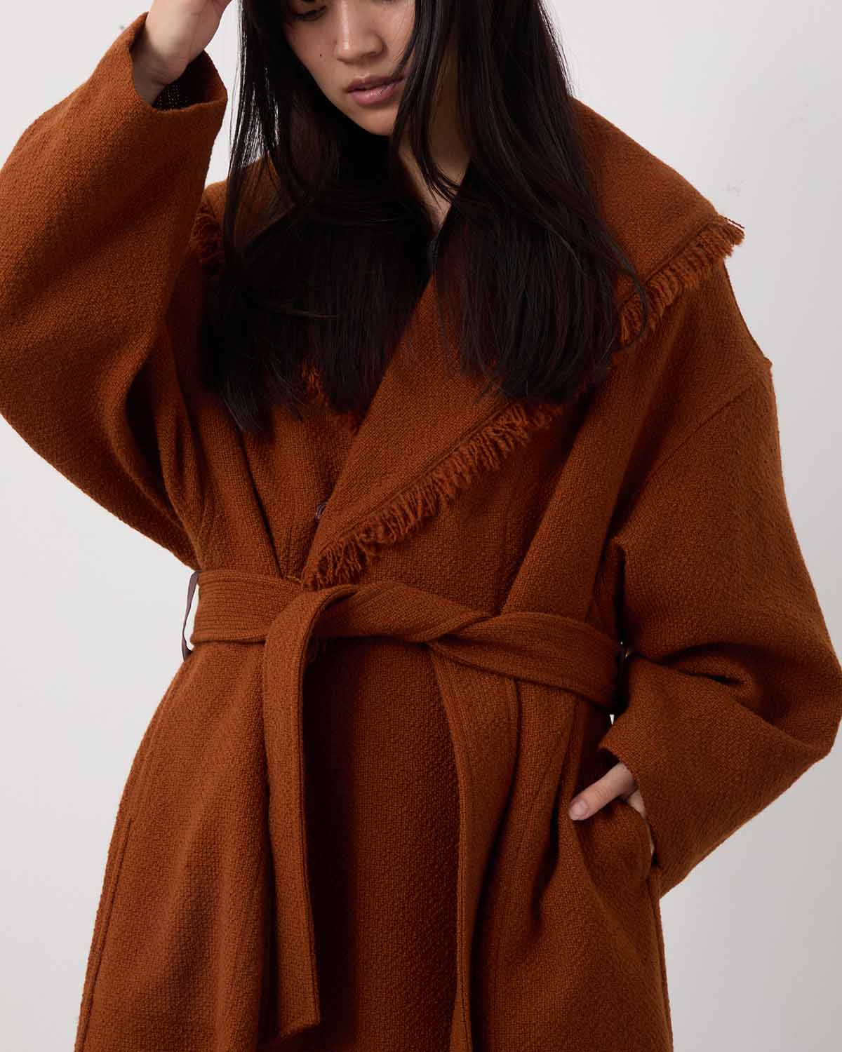 WOOL HAIRLINE ROBE COAT