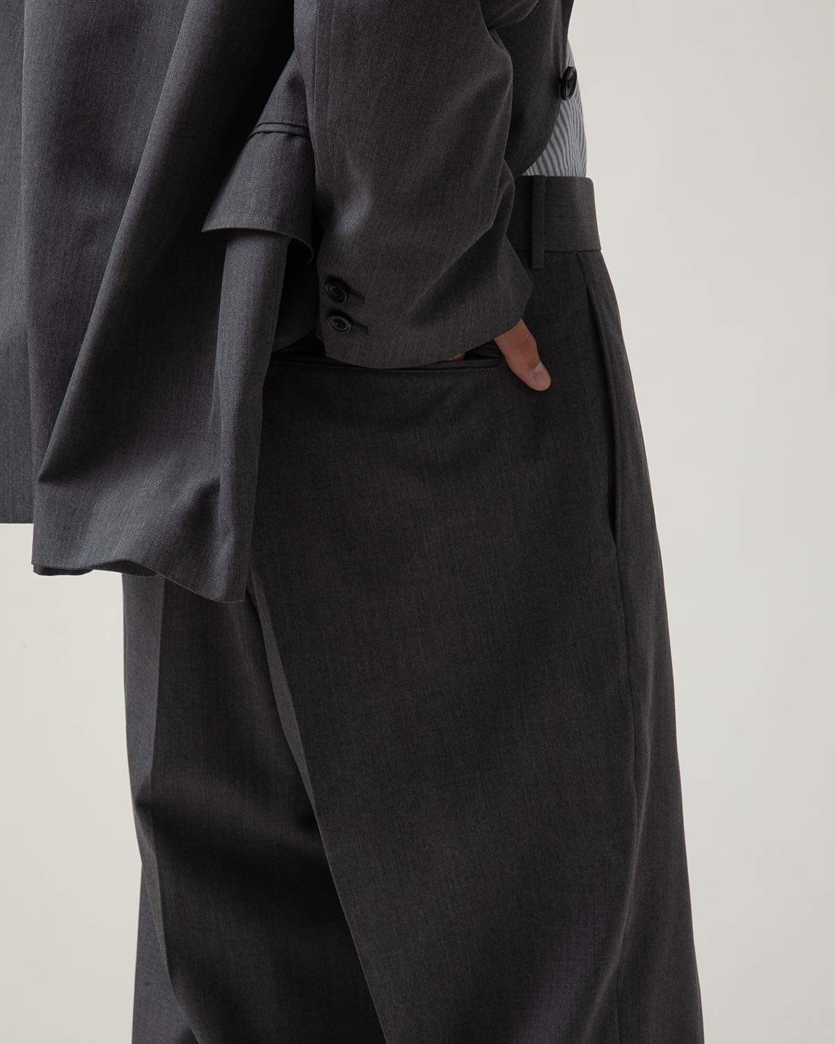 UNLIKELY BACK STRAP PLAIN FRONT TROUSERS WOOL SERGE