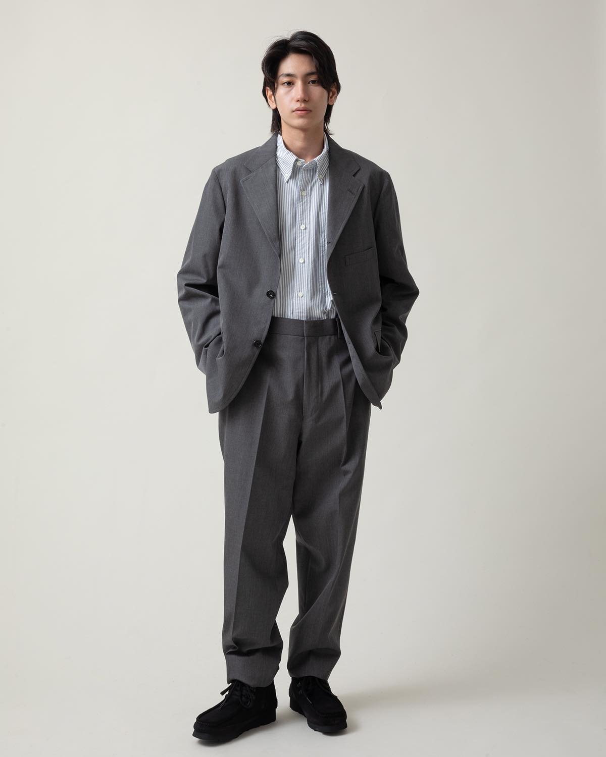 UNLIKELY BACK STRAP PLAIN FRONT TROUSERS WOOL SERGE