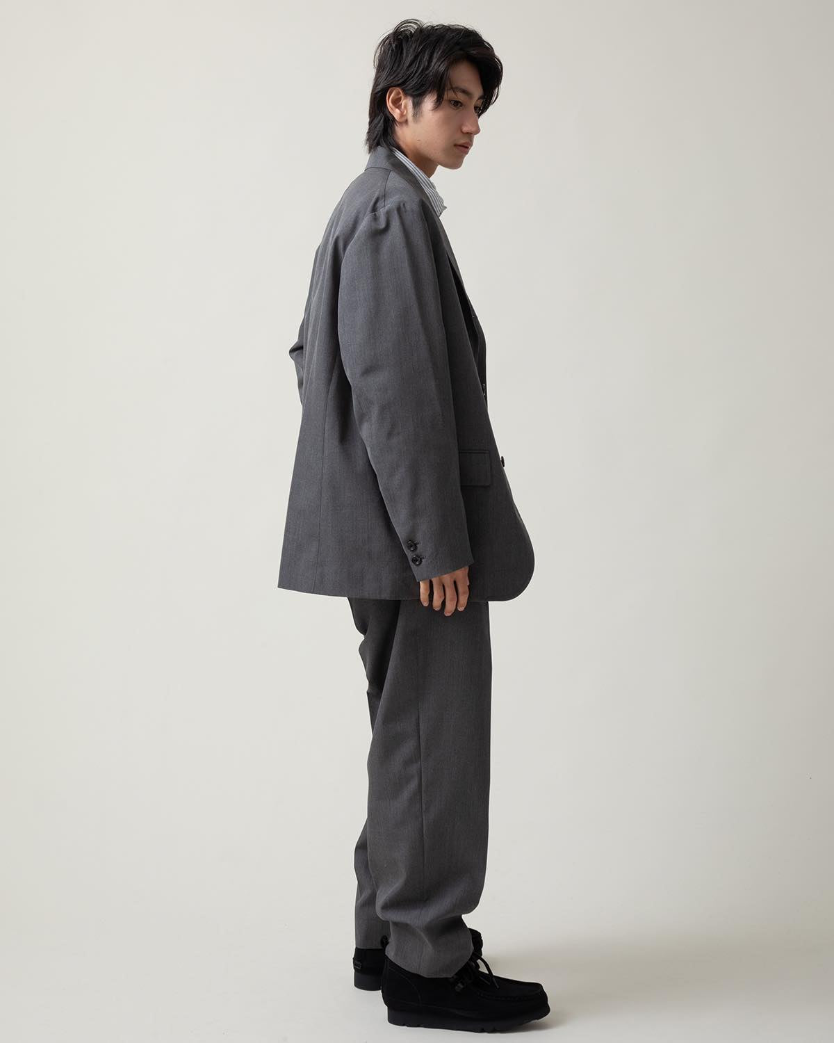 UNLIKELY BACK STRAP PLAIN FRONT TROUSERS WOOL SERGE