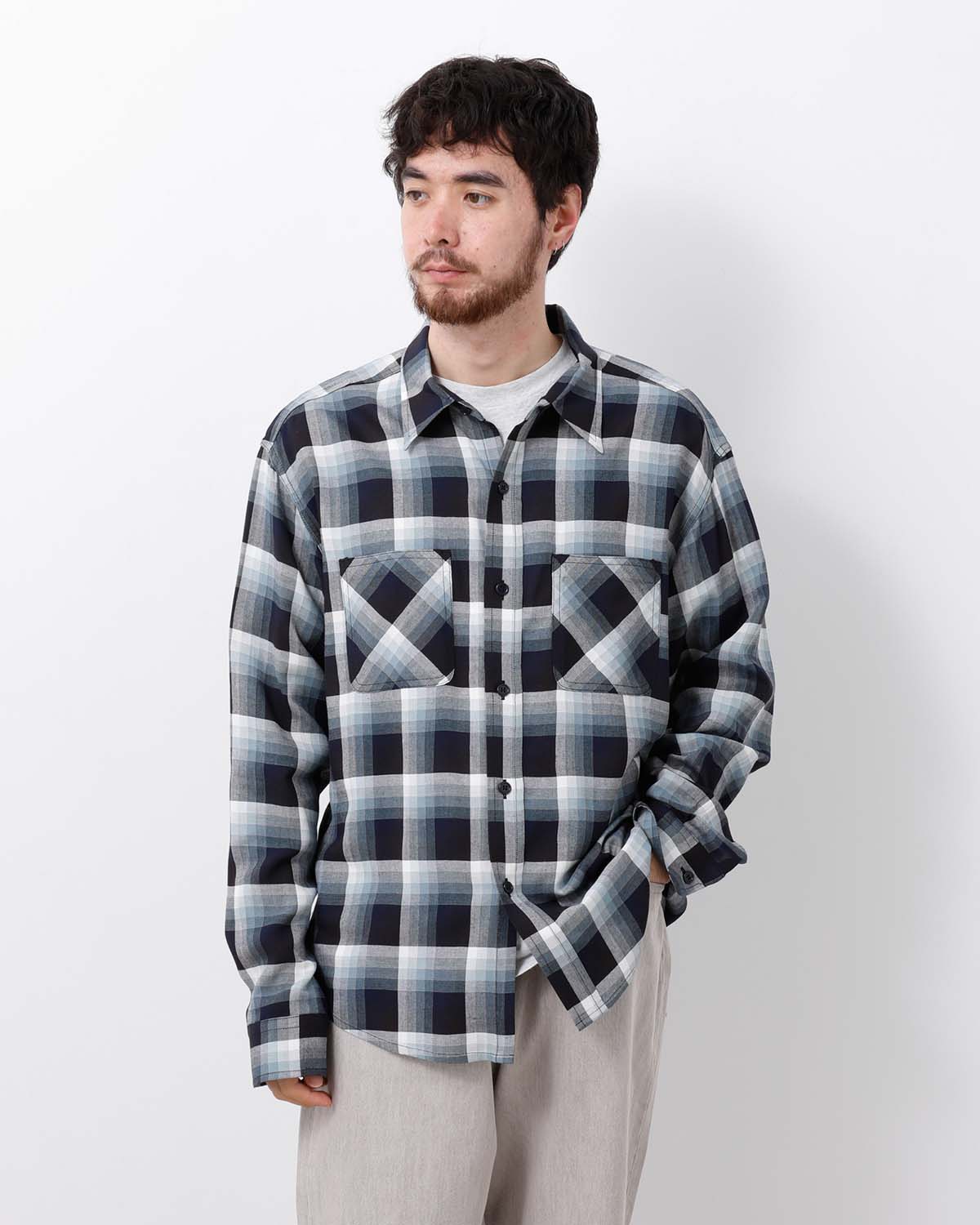 LONG SLEEVE RAYON CHECK SHIRT