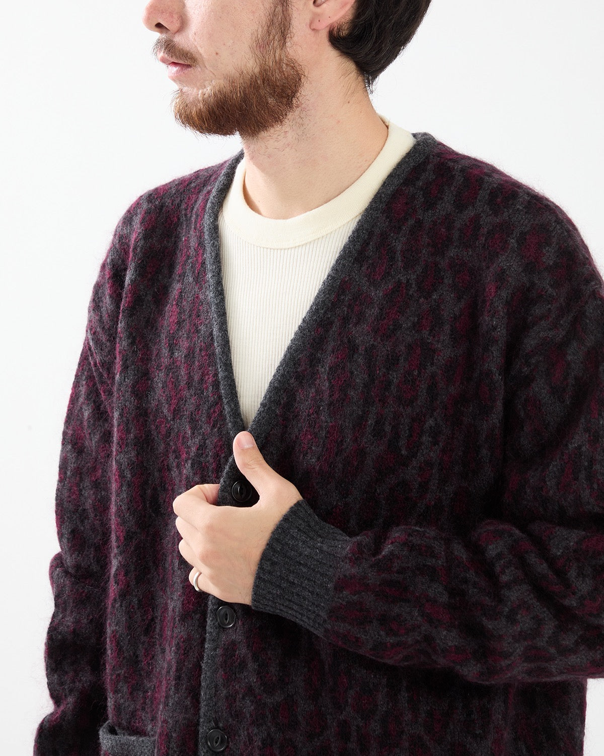 LEOPARD MOHAIR JACQUARD CARDIGAN