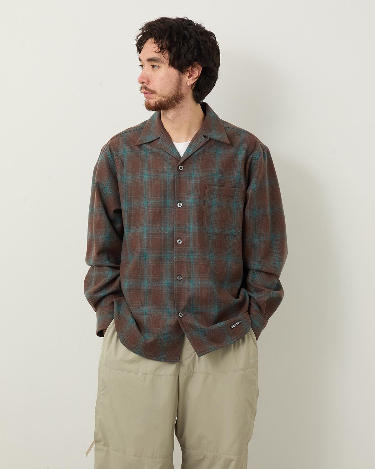 × PENDLETON WOOL OMBRE CHECK OPEN COLLAR SHIRT L/S ( TYPE-3 )