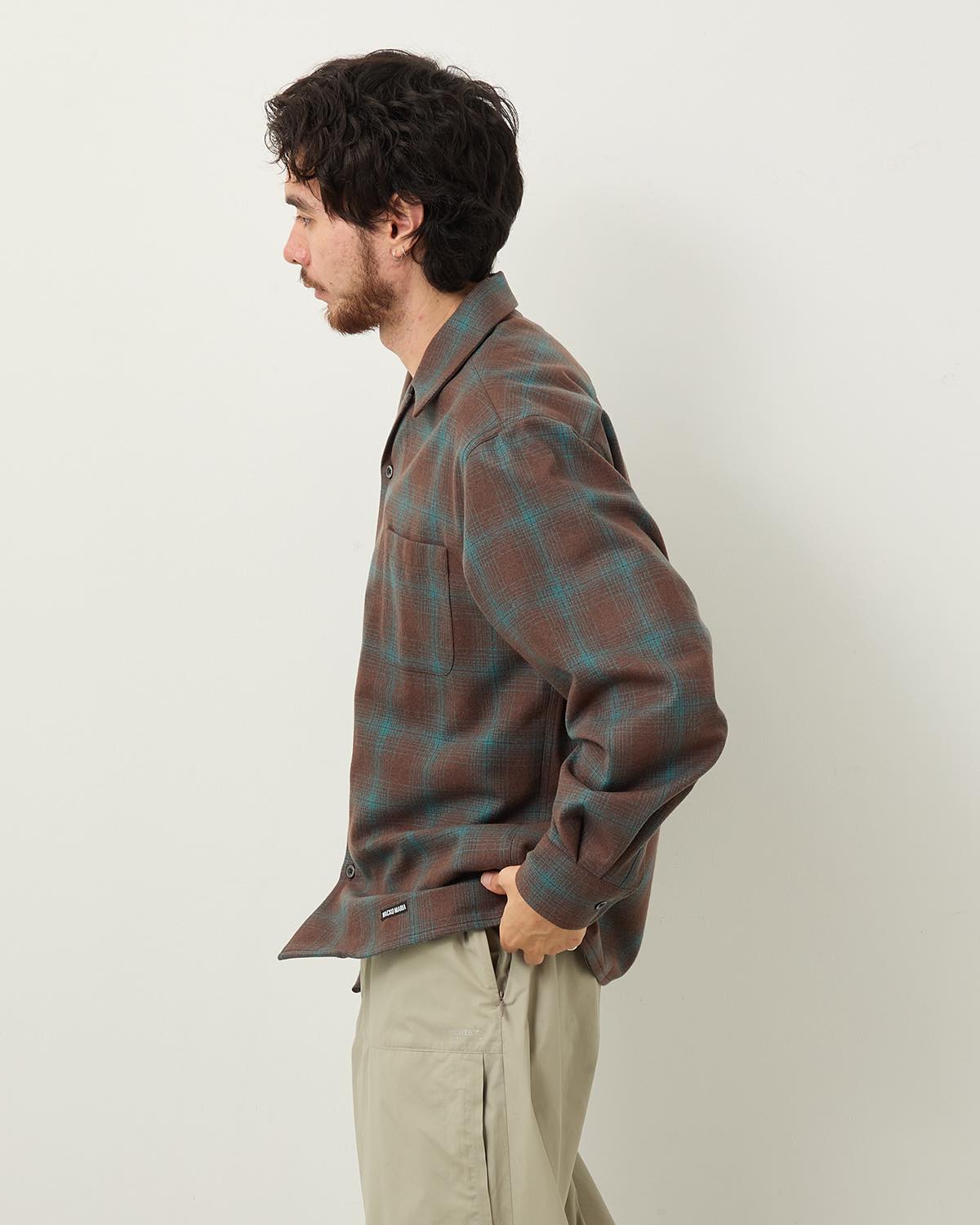 × PENDLETON WOOL OMBRE CHECK OPEN COLLAR SHIRT L/S ( TYPE-3 )
