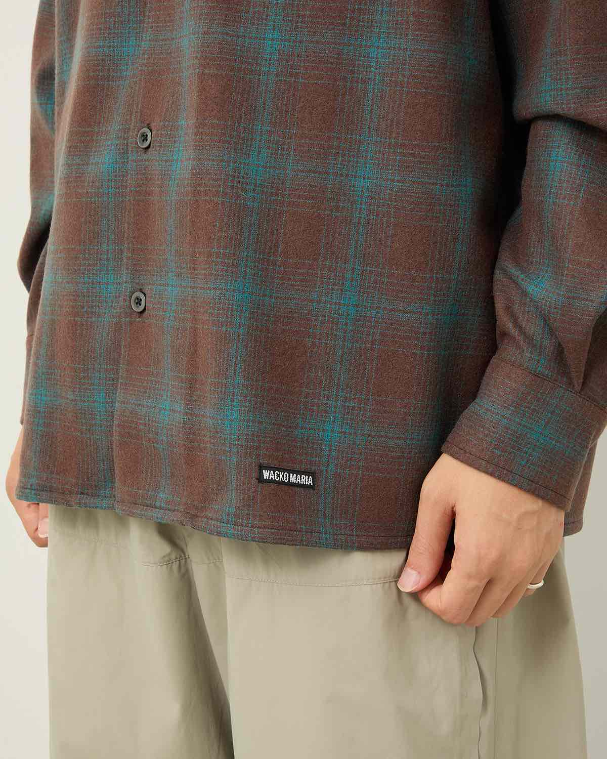 × PENDLETON WOOL OMBRE CHECK OPEN COLLAR SHIRT L/S ( TYPE-3 )