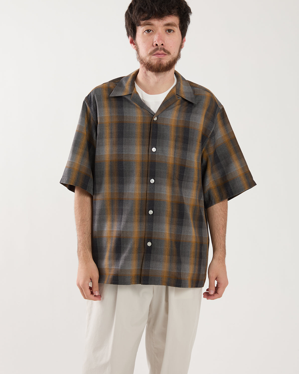 OMBRE CHECK OPEN COLLAR SHIRT S/S ( TYPE-1 )