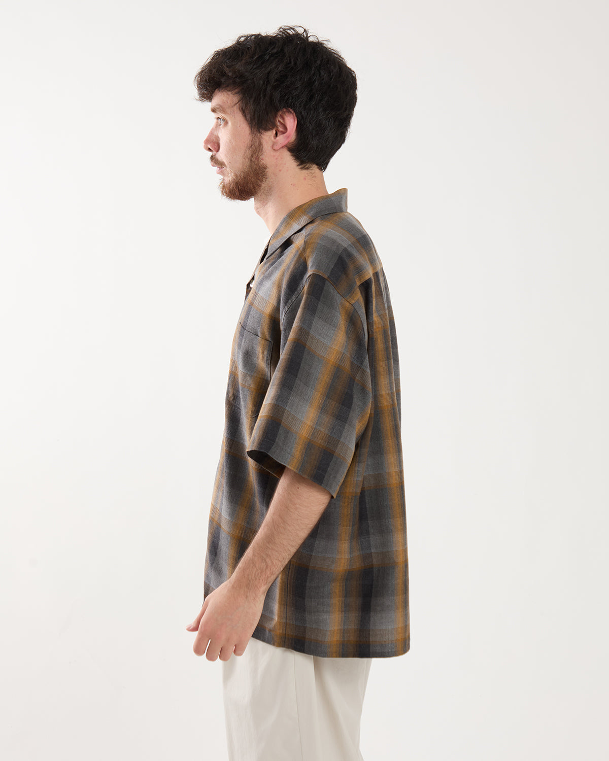 OMBRE CHECK OPEN COLLAR SHIRT S/S ( TYPE-1 )