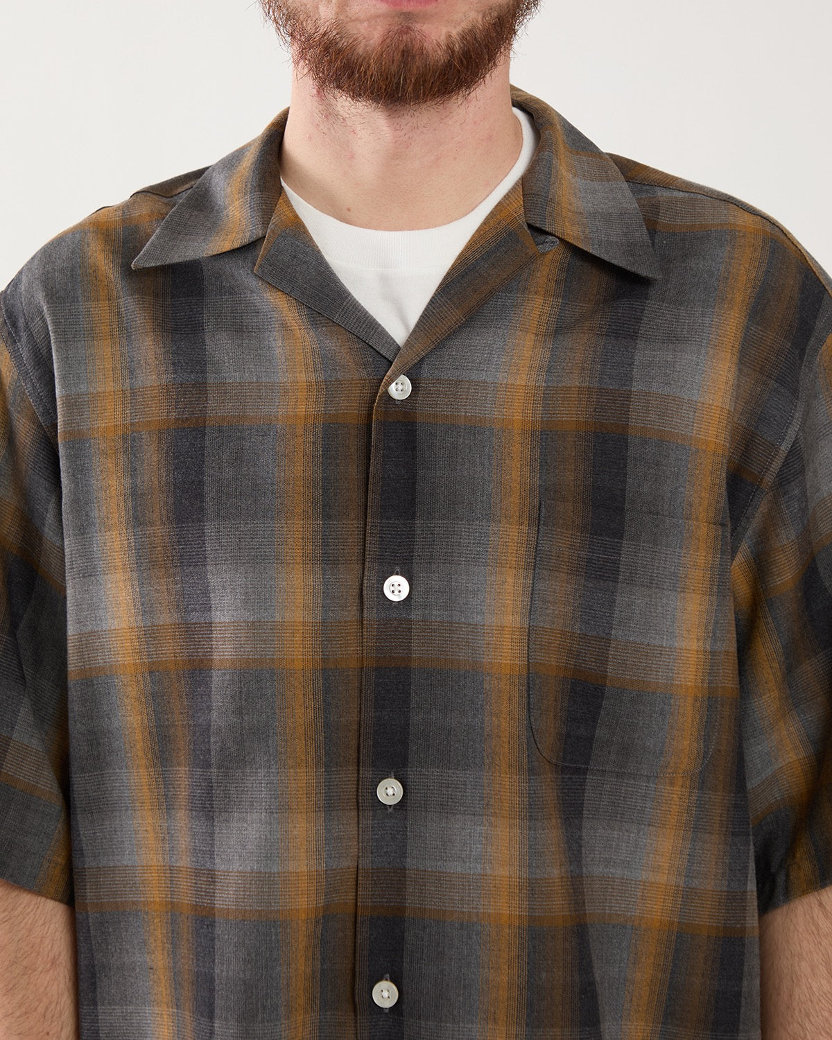 OMBRE CHECK OPEN COLLAR SHIRT S/S ( TYPE-1 )