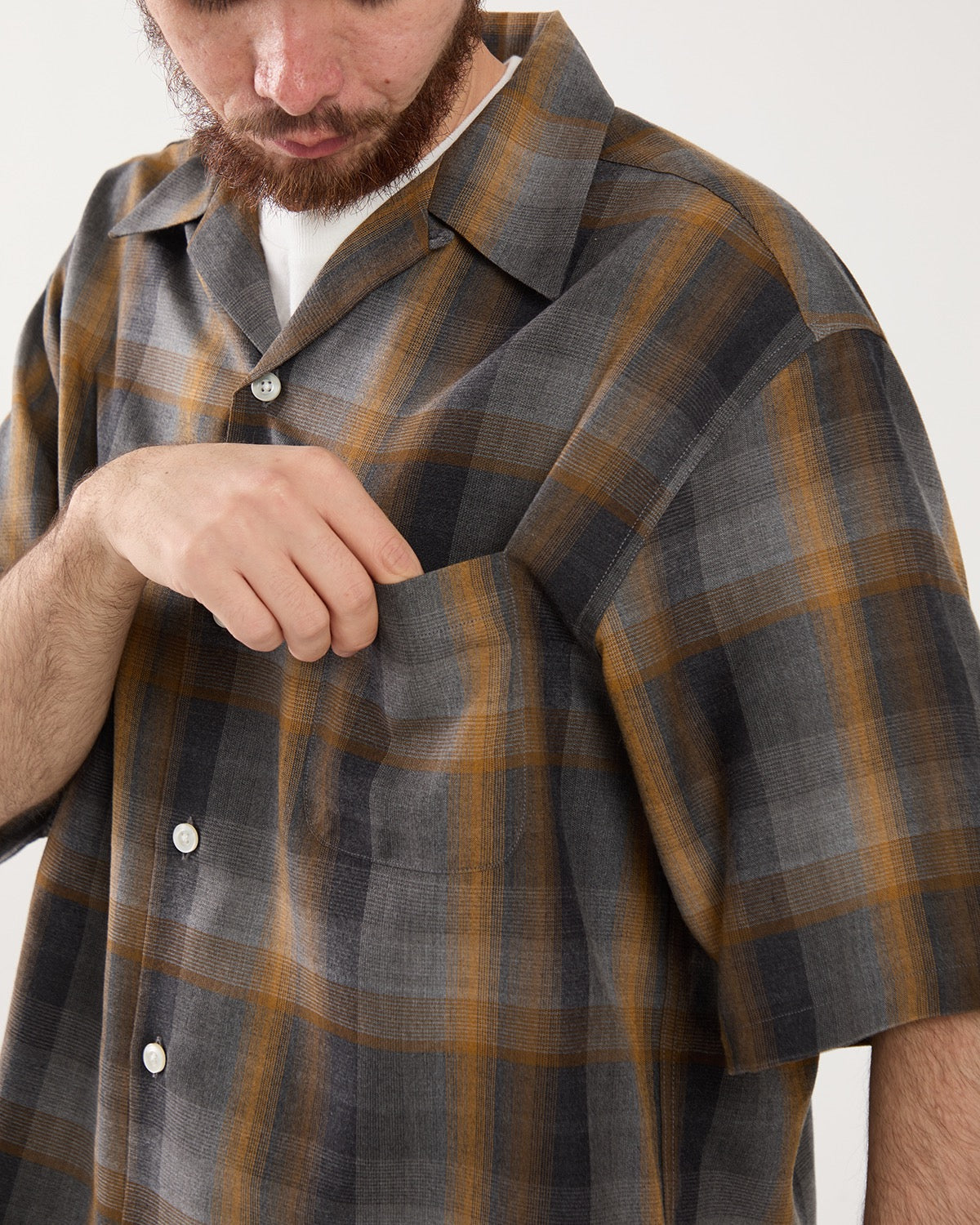 OMBRE CHECK OPEN COLLAR SHIRT S/S ( TYPE-1 )