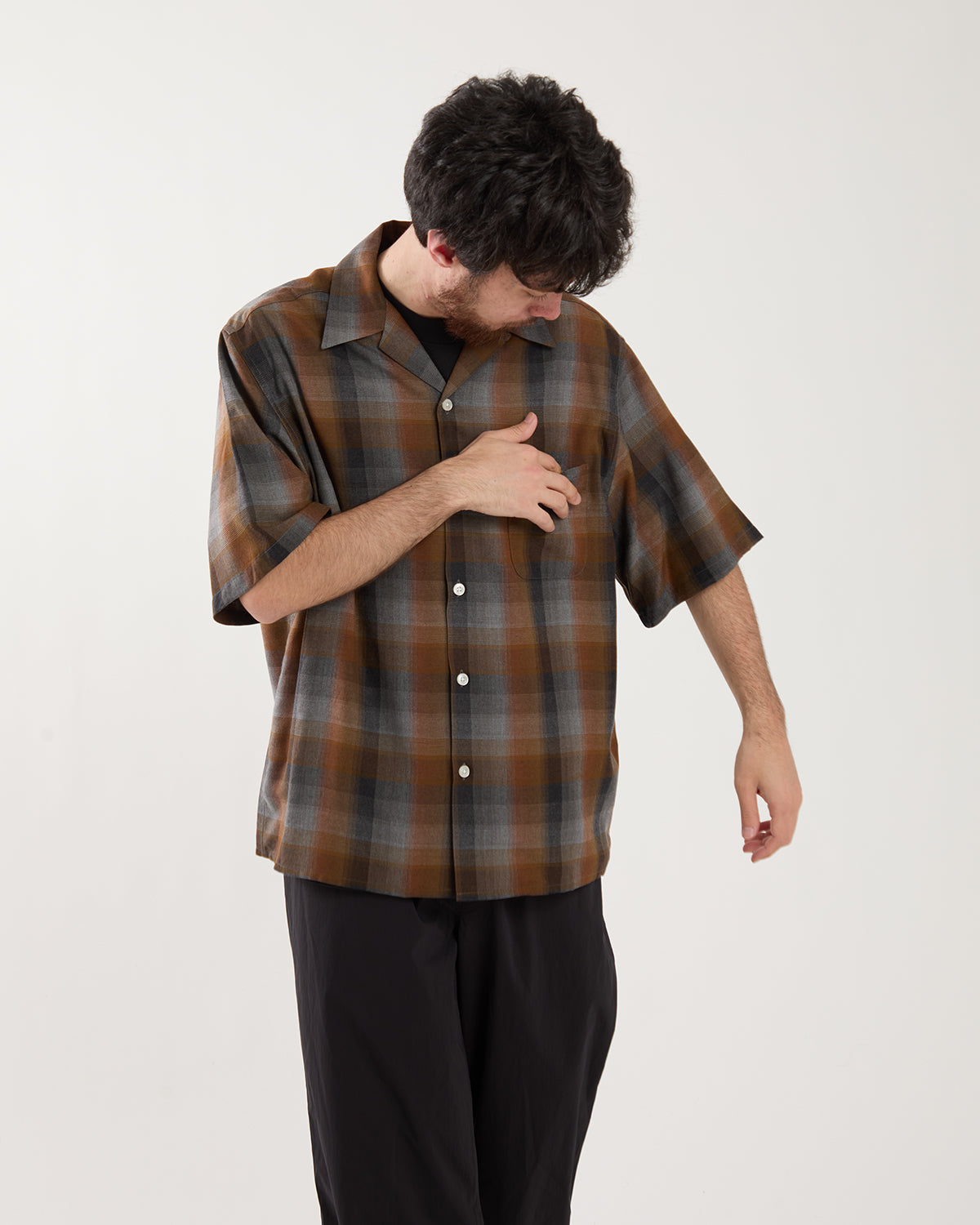 OMBRE CHECK OPEN COLLAR SHIRT S/S ( TYPE-1 )