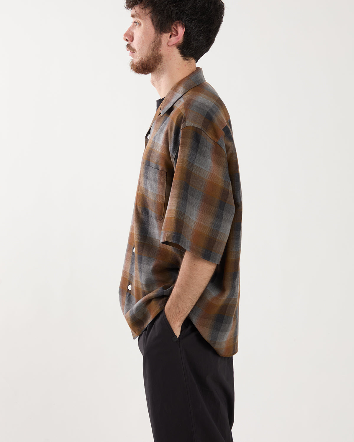 OMBRE CHECK OPEN COLLAR SHIRT S/S ( TYPE-1 )