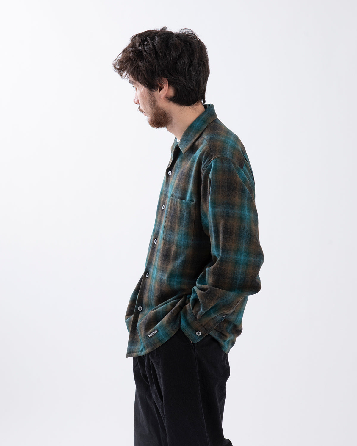 WOOL OMBRE CHECK OPEN COLLAR SHIRT L/S ( TYPE-1 )