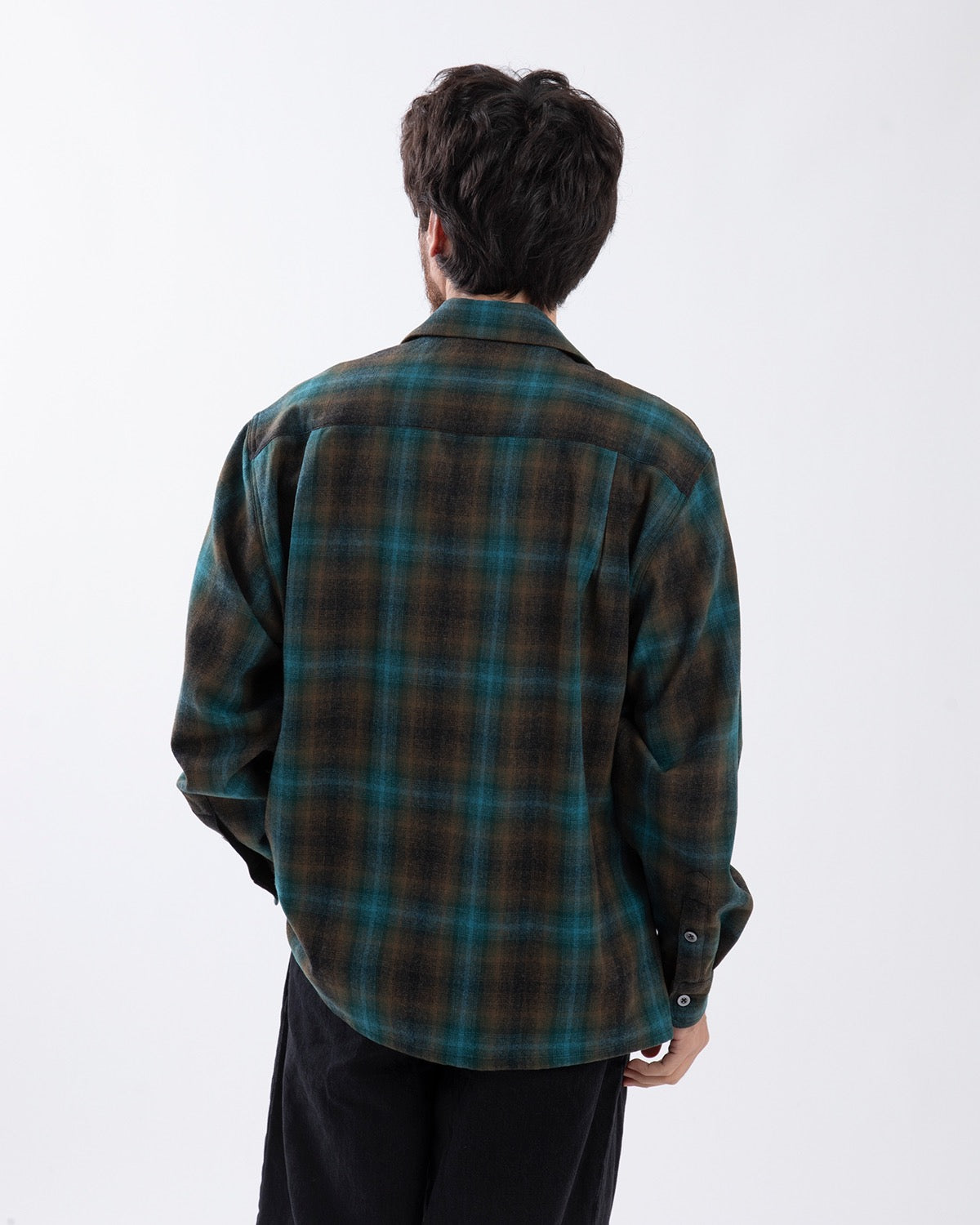 WOOL OMBRE CHECK OPEN COLLAR SHIRT L/S ( TYPE-1 )