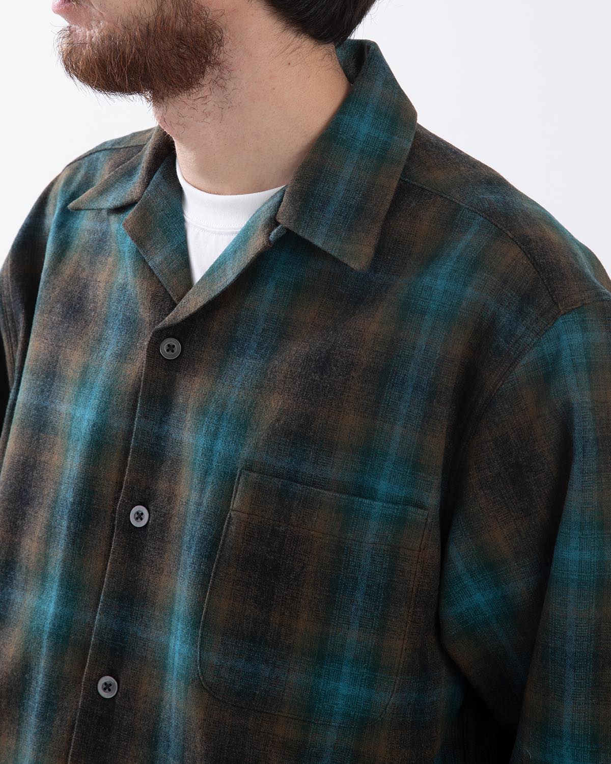 WOOL OMBRE CHECK OPEN COLLAR SHIRT L/S ( TYPE-1 )