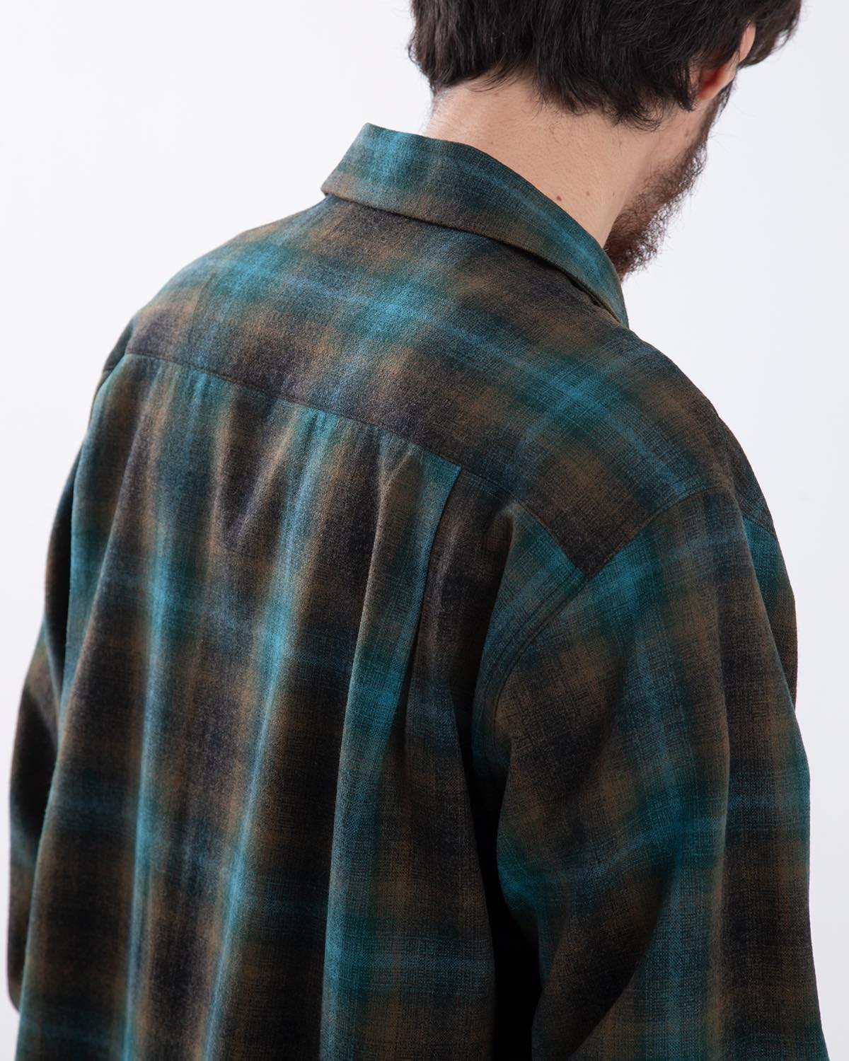 WOOL OMBRE CHECK OPEN COLLAR SHIRT L/S ( TYPE-1 )