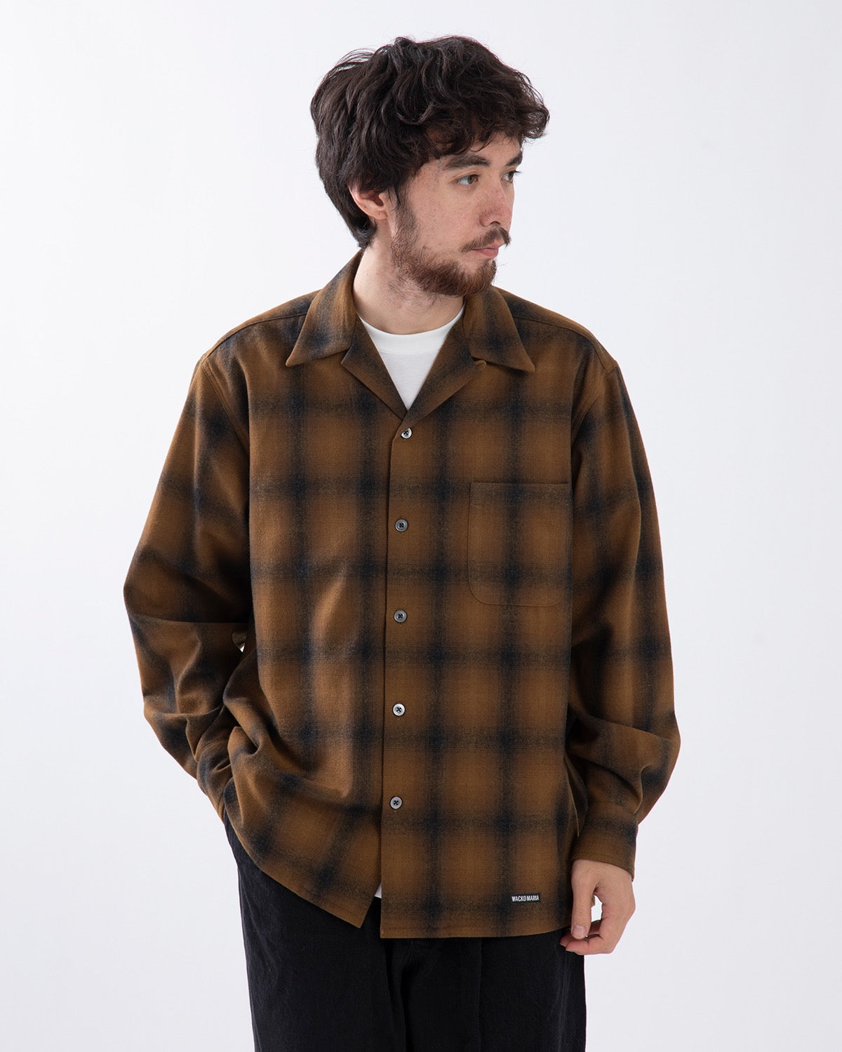 WOOL OMBRE CHECK OPEN COLLAR SHIRT L/S ( TYPE-2 )