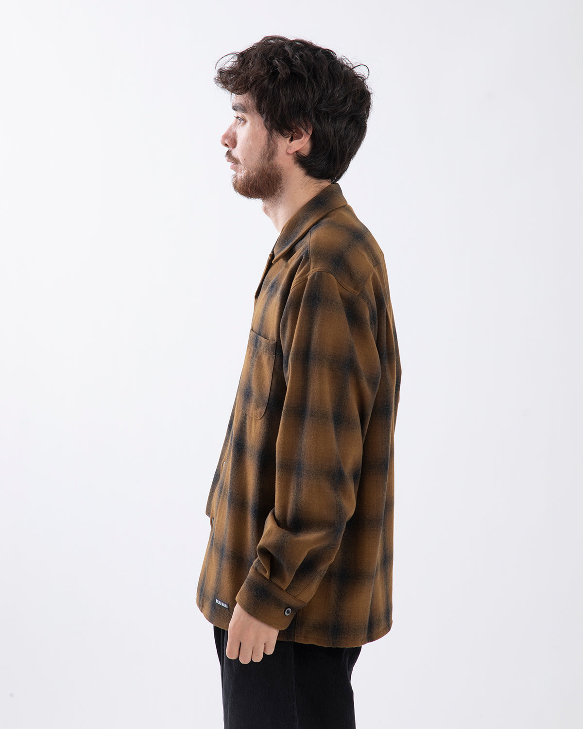 WOOL OMBRE CHECK OPEN COLLAR SHIRT L/S ( TYPE-2 )