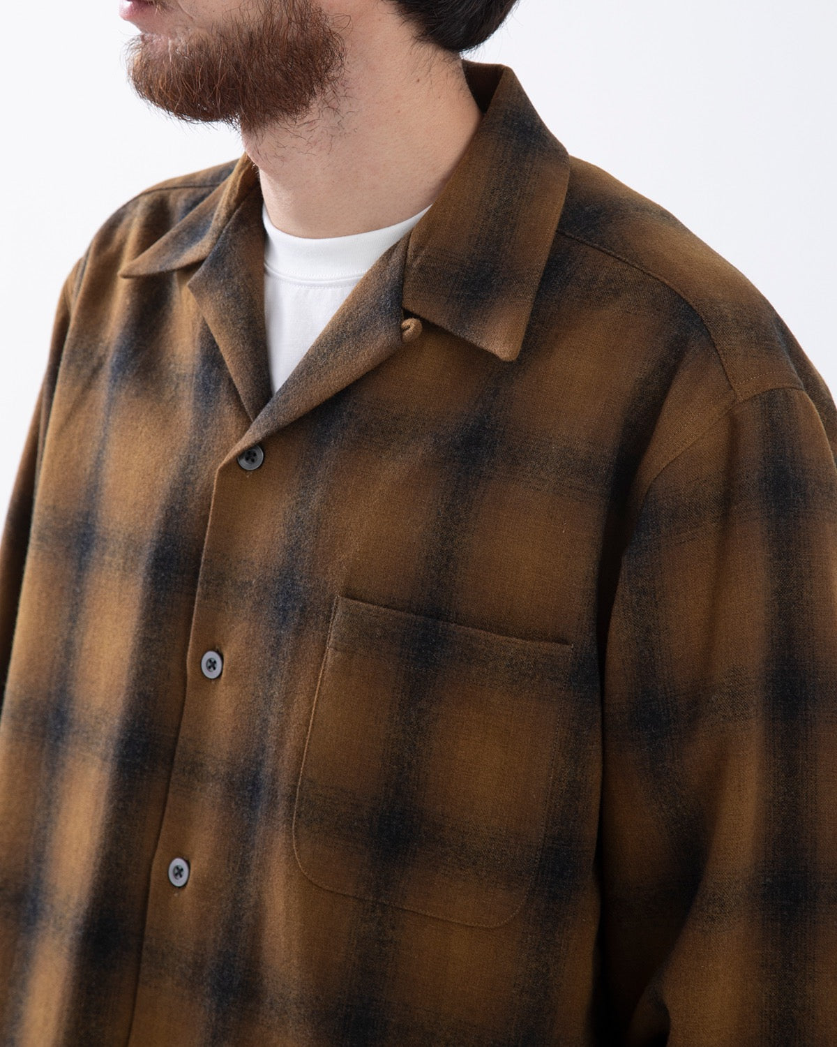 WOOL OMBRE CHECK OPEN COLLAR SHIRT L/S ( TYPE-2 )