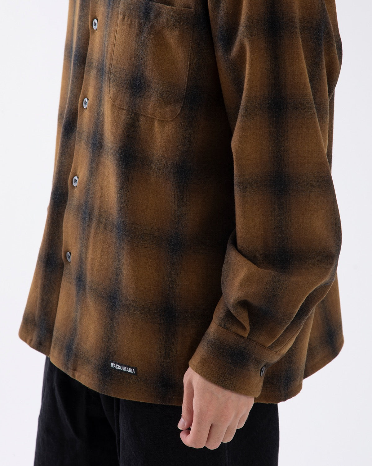 WOOL OMBRE CHECK OPEN COLLAR SHIRT L/S ( TYPE-2 )