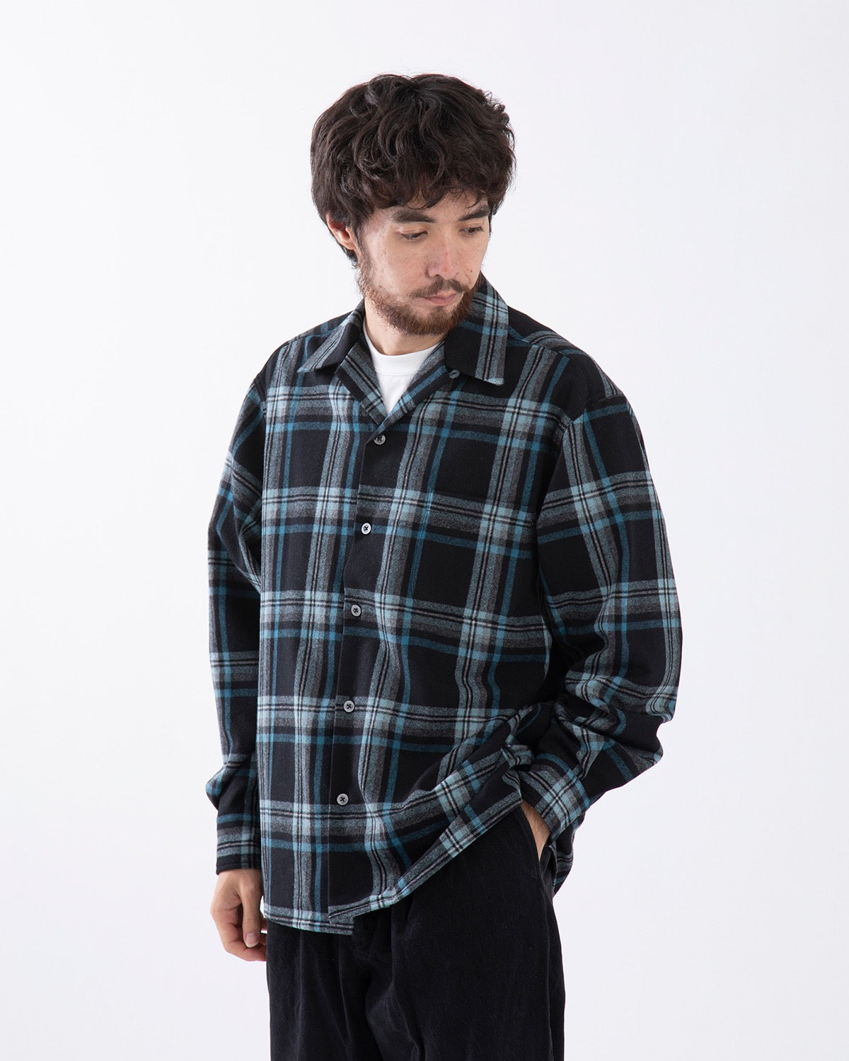 WOOL OMBRE CHECK OPEN COLLAR SHIRT L/S ( TYPE-3 )