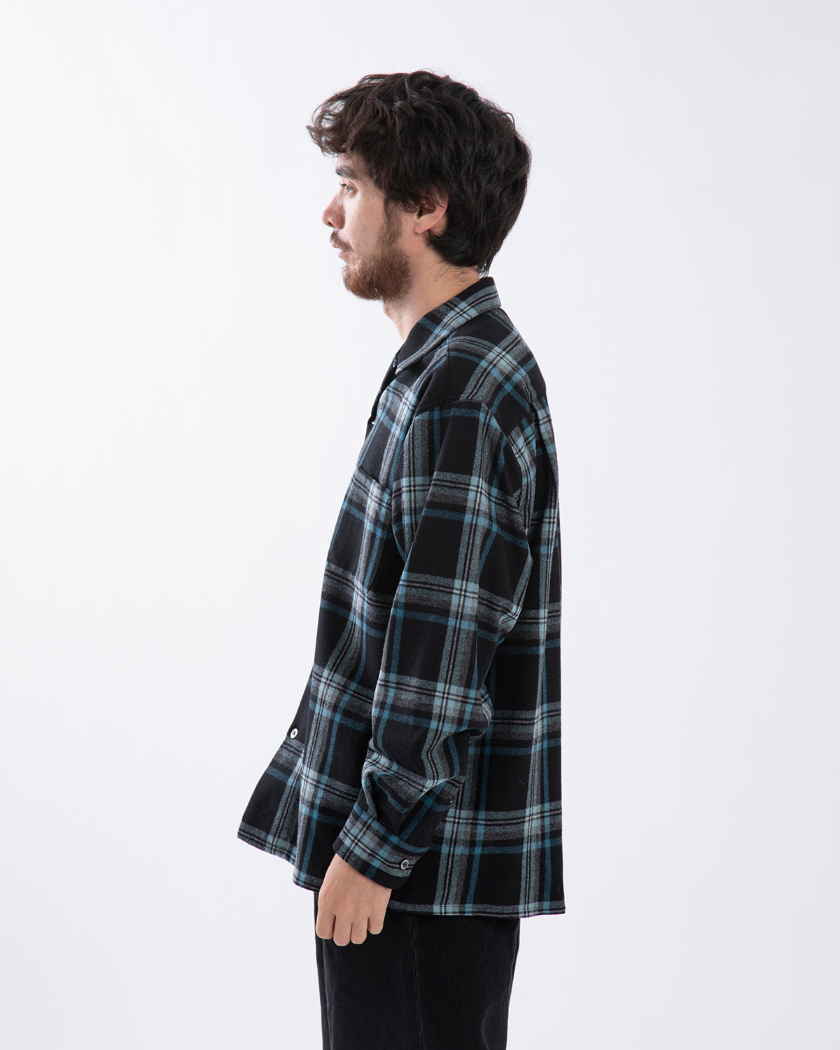WOOL OMBRE CHECK OPEN COLLAR SHIRT L/S ( TYPE-3 )