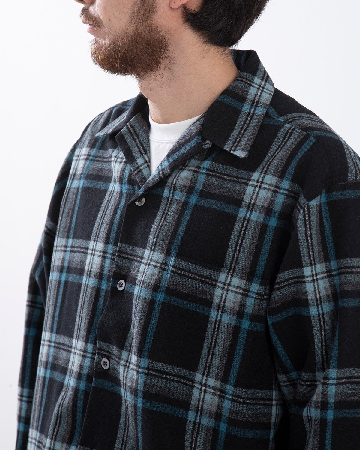WOOL OMBRE CHECK OPEN COLLAR SHIRT L/S ( TYPE-3 )