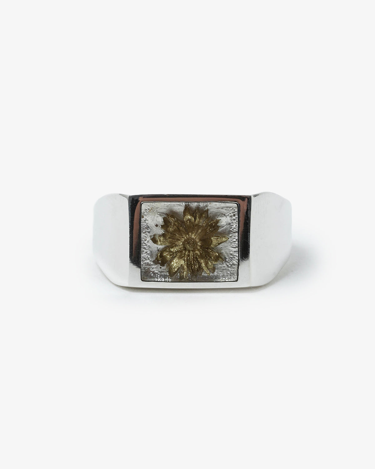 SIGNET RING WITH GRAY & GOLD FLOWER