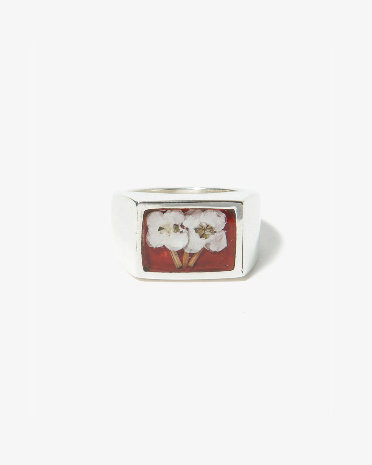 SIGNET RING WITH FLOWER / RED (WOMEN'S)