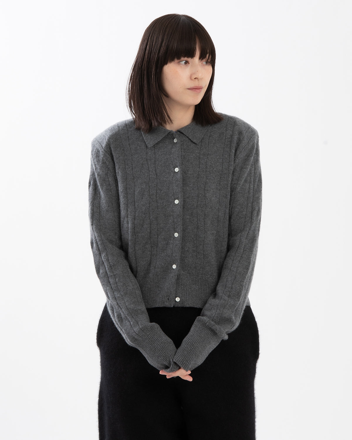 TIMELESS CABLE CARDIGAN WITH SHOULDER PADS