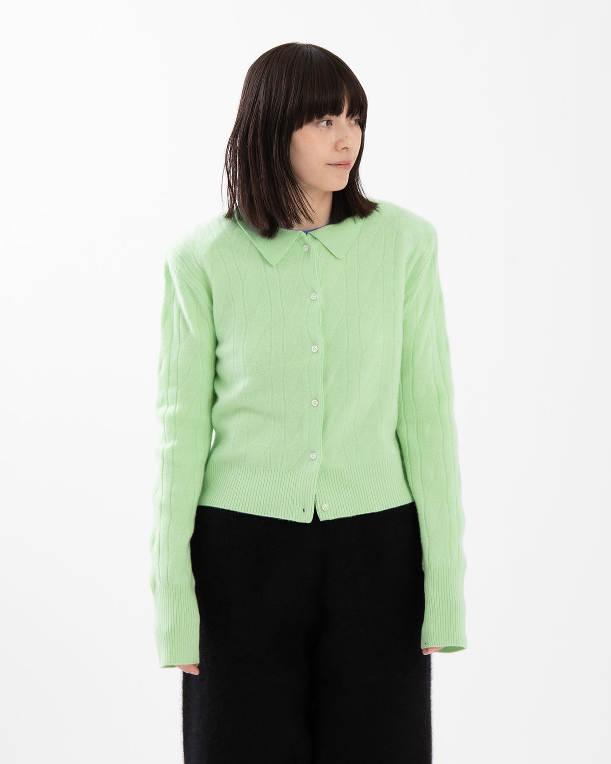 TIMELESS CABLE CARDIGAN WITH SHOULDER PADS