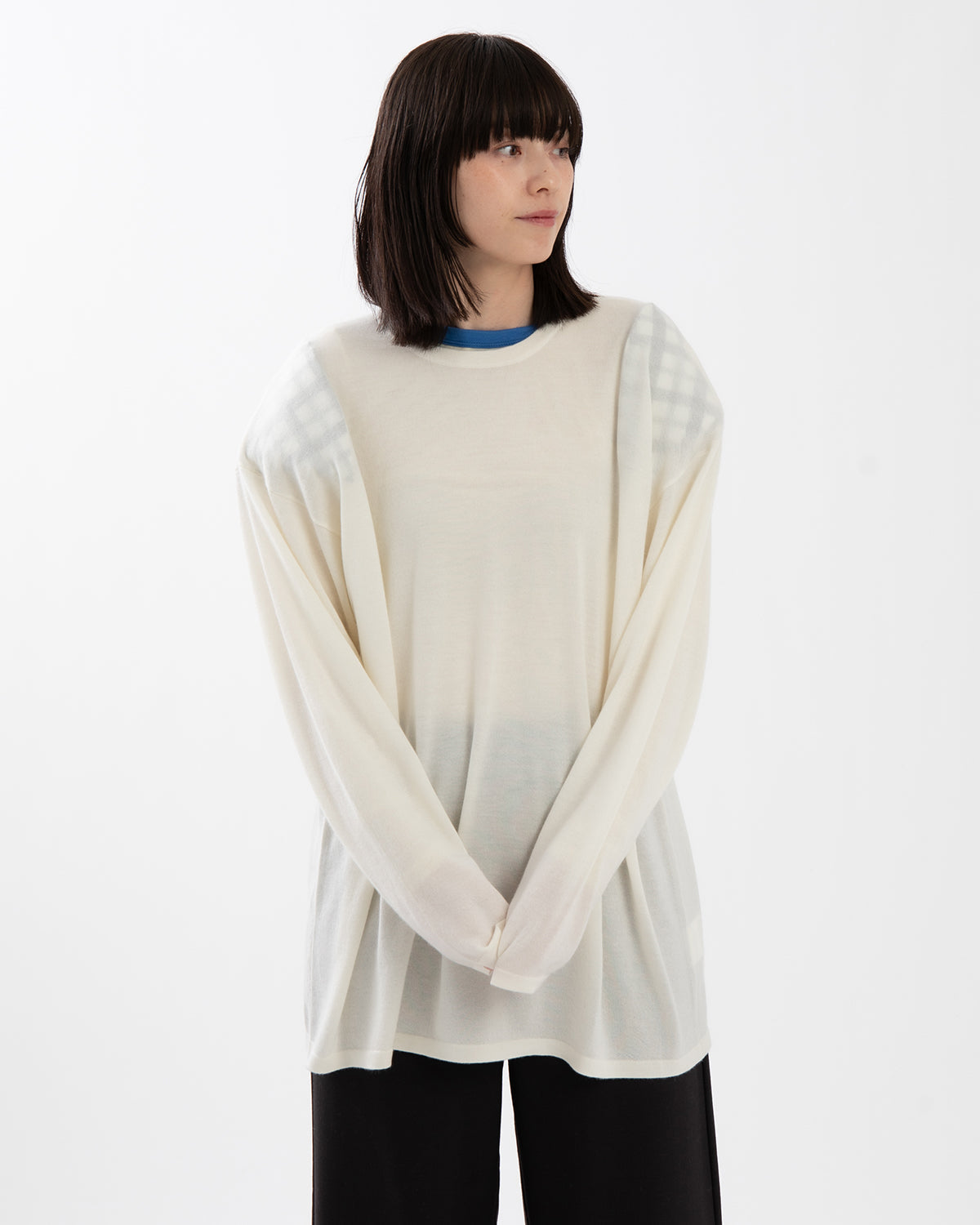SHEER LONG-SLEEVE TEE WITH SHOULDER PADS