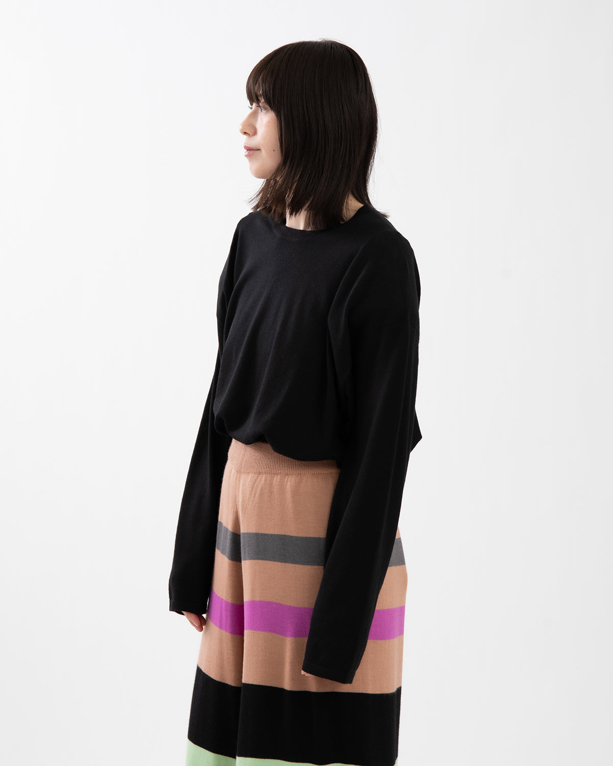 SHEER LONG-SLEEVE TEE WITH SHOULDER PADS