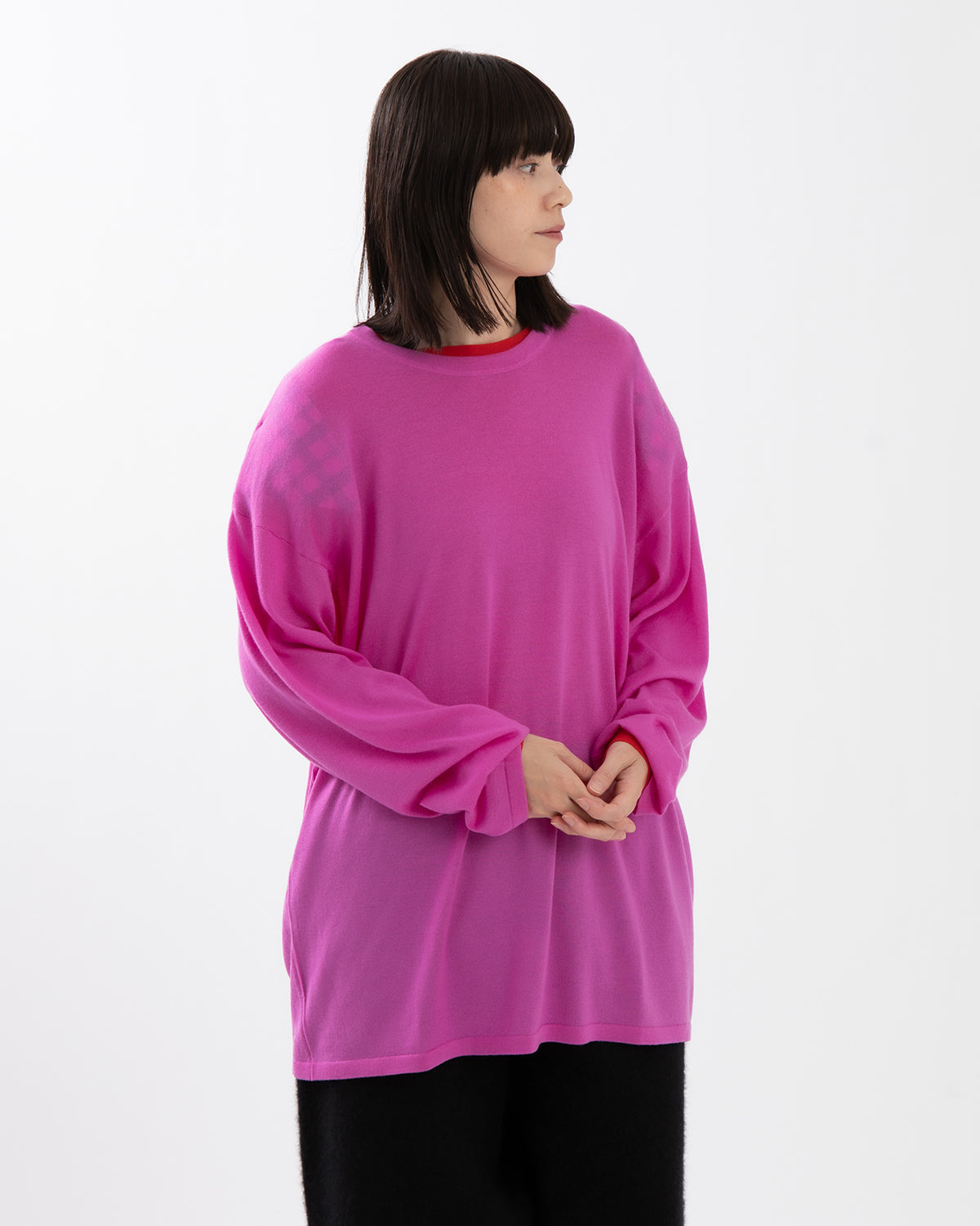 SHEER LONG-SLEEVE TEE WITH SHOULDER PADS