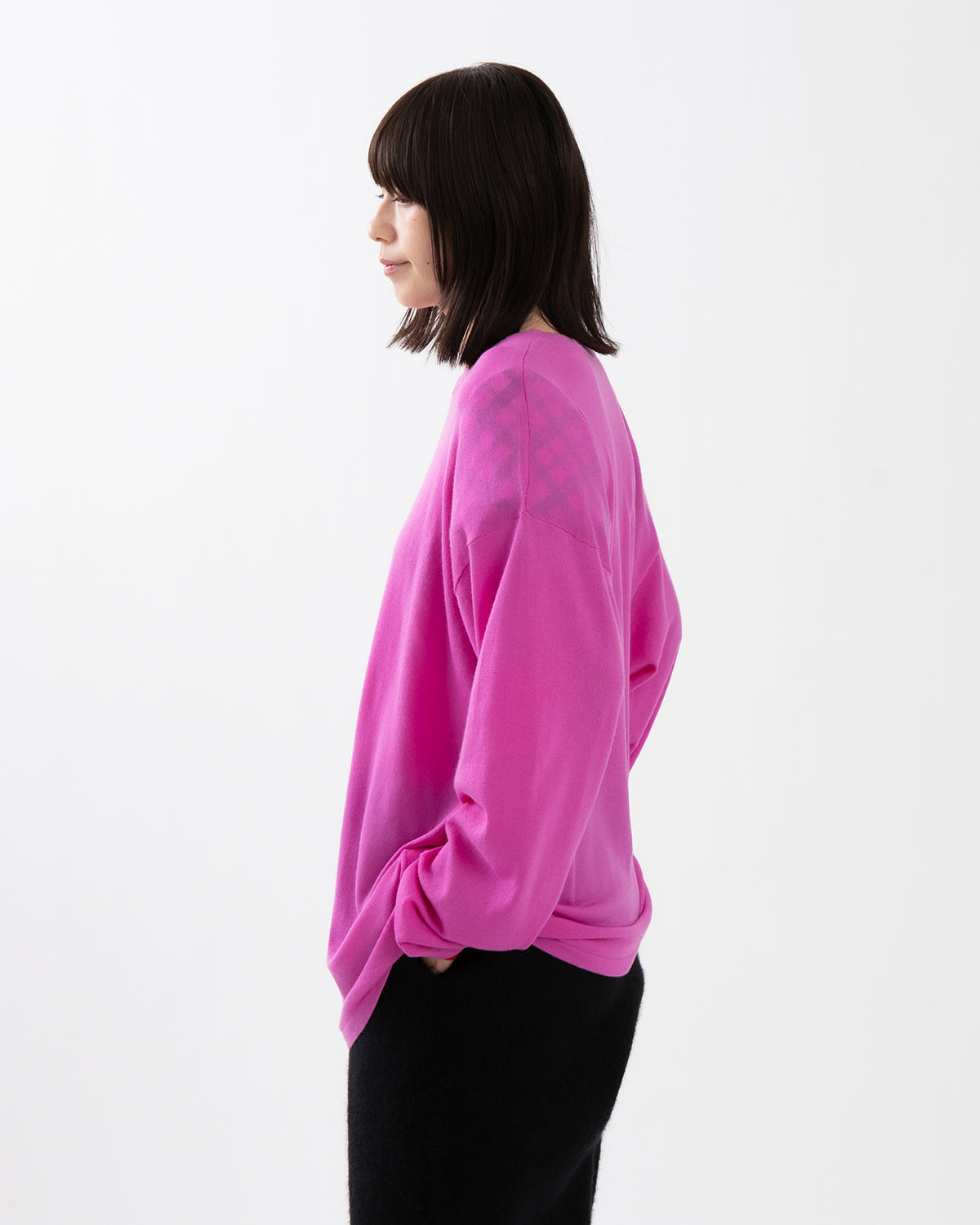 SHEER LONG-SLEEVE TEE WITH SHOULDER PADS