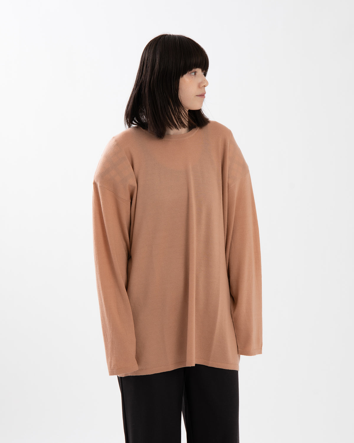 SHEER LONG-SLEEVE TEE WITH SHOULDER PADS