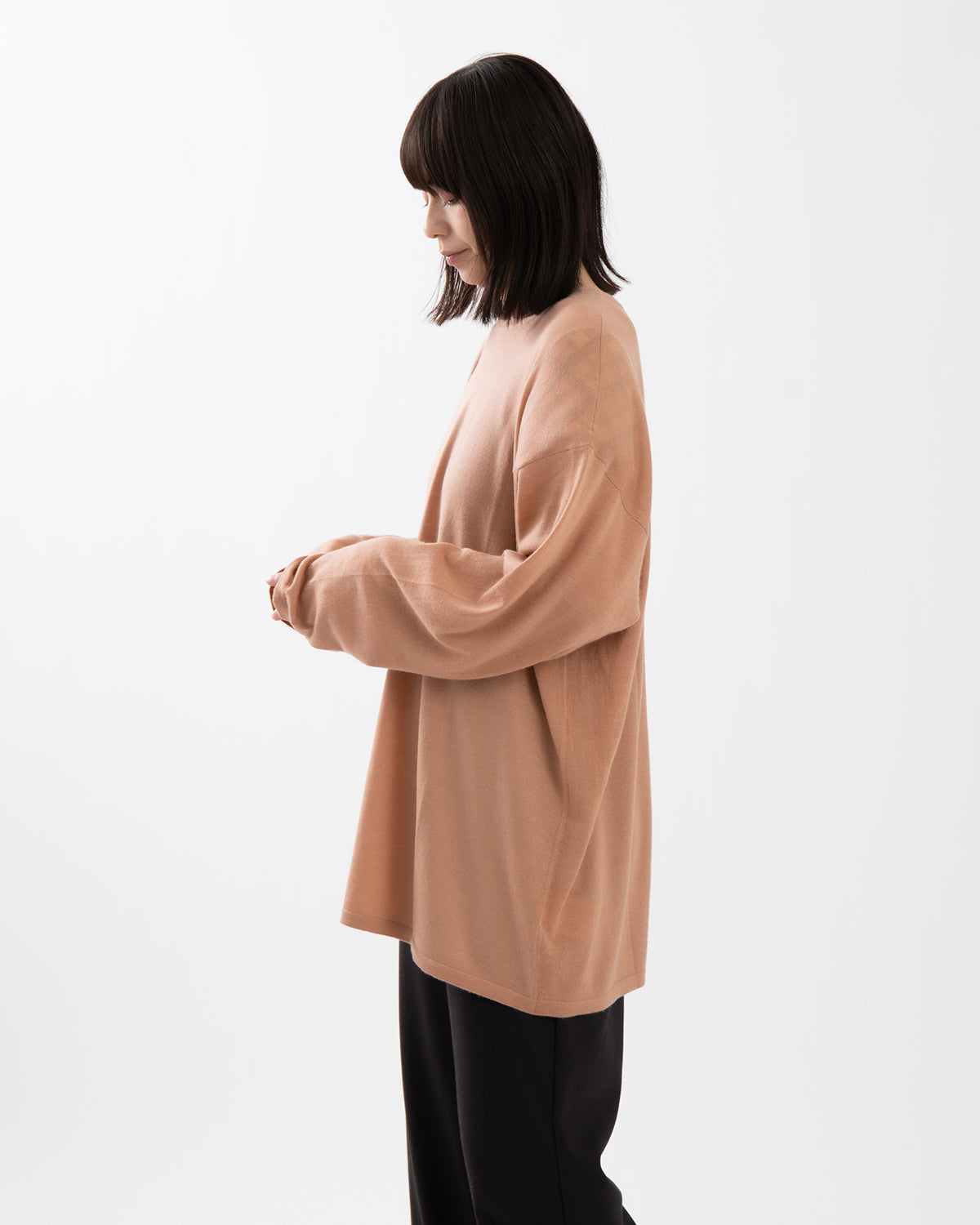 SHEER LONG-SLEEVE TEE WITH SHOULDER PADS