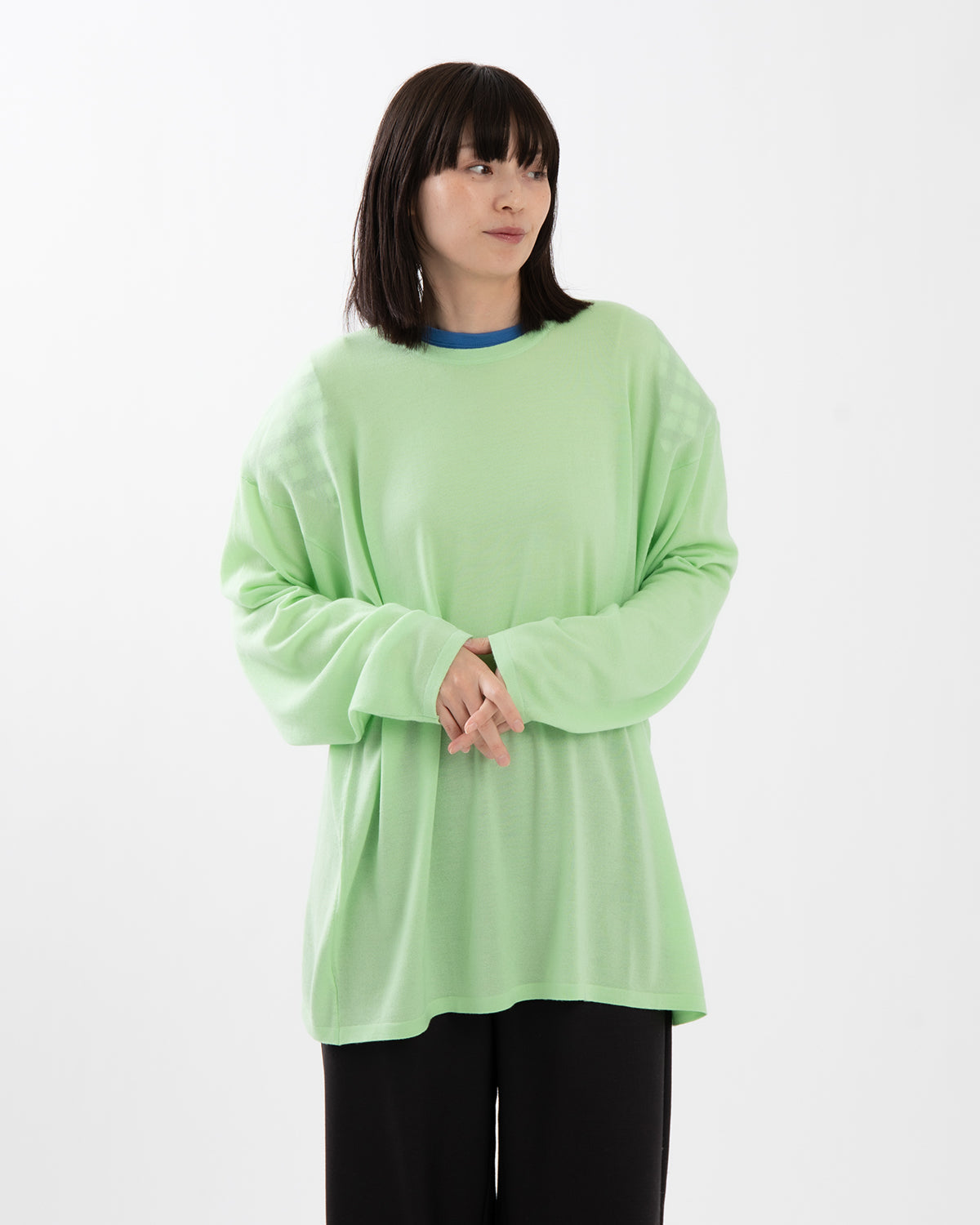 SHEER LONG-SLEEVE TEE WITH SHOULDER PADS