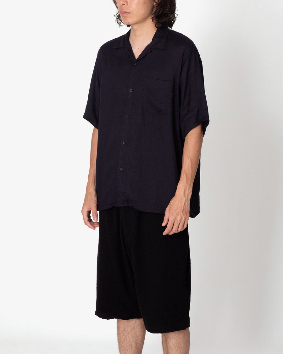 LINEN TWILL SHORT SLEEVE OPEN COLLAR SHIRT