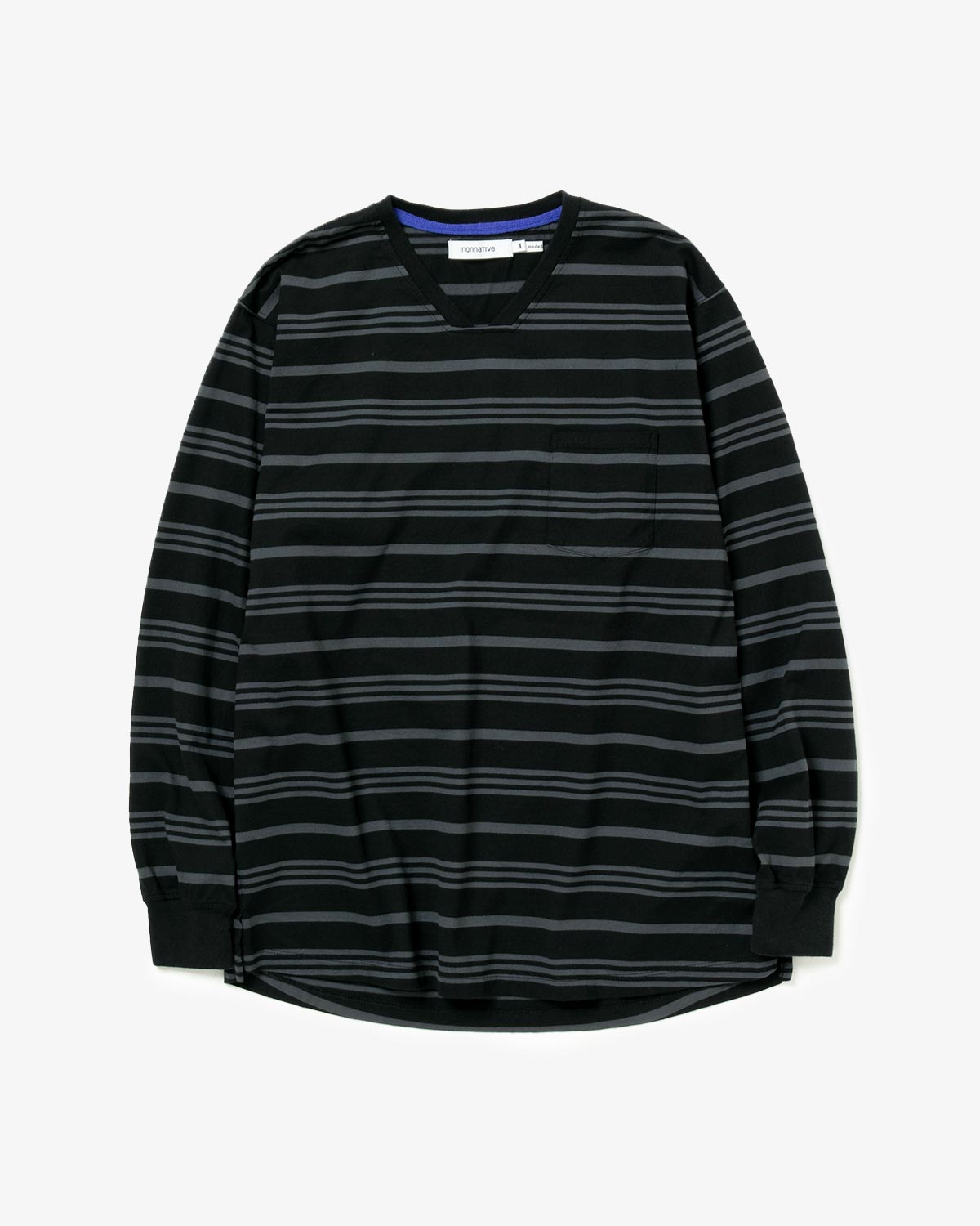 DWELLER L/S V NECK TEE COTTON JERSEY BORDER