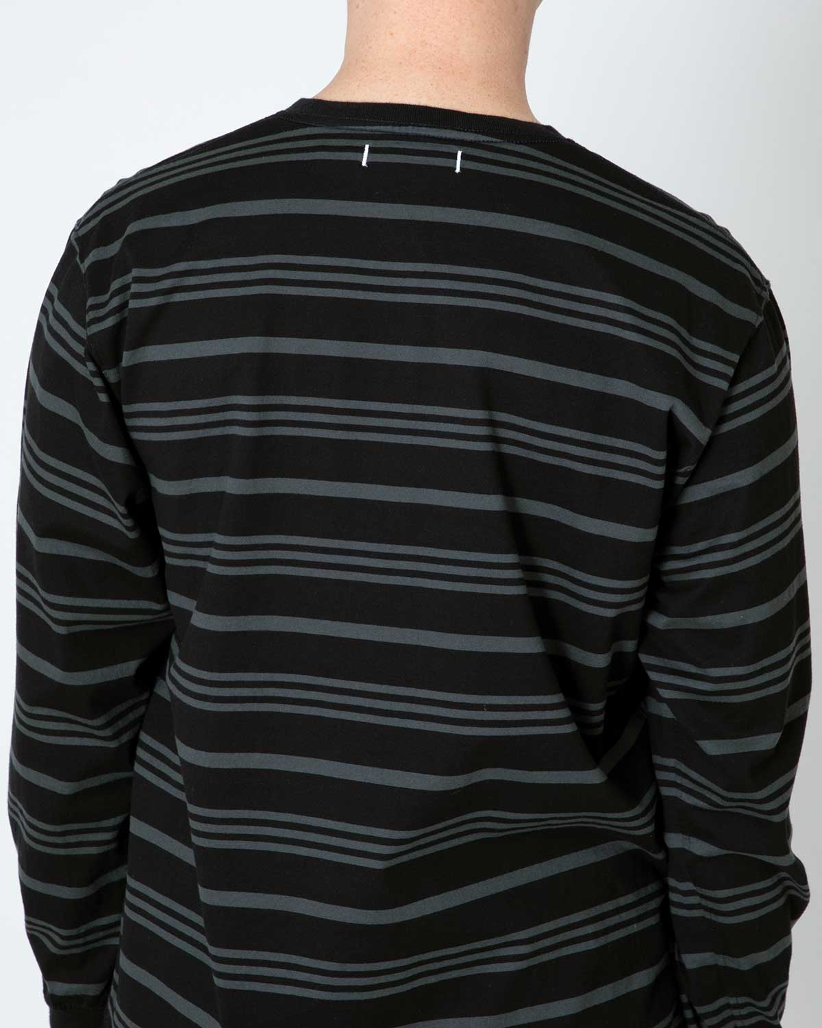 DWELLER L/S V NECK TEE COTTON JERSEY BORDER