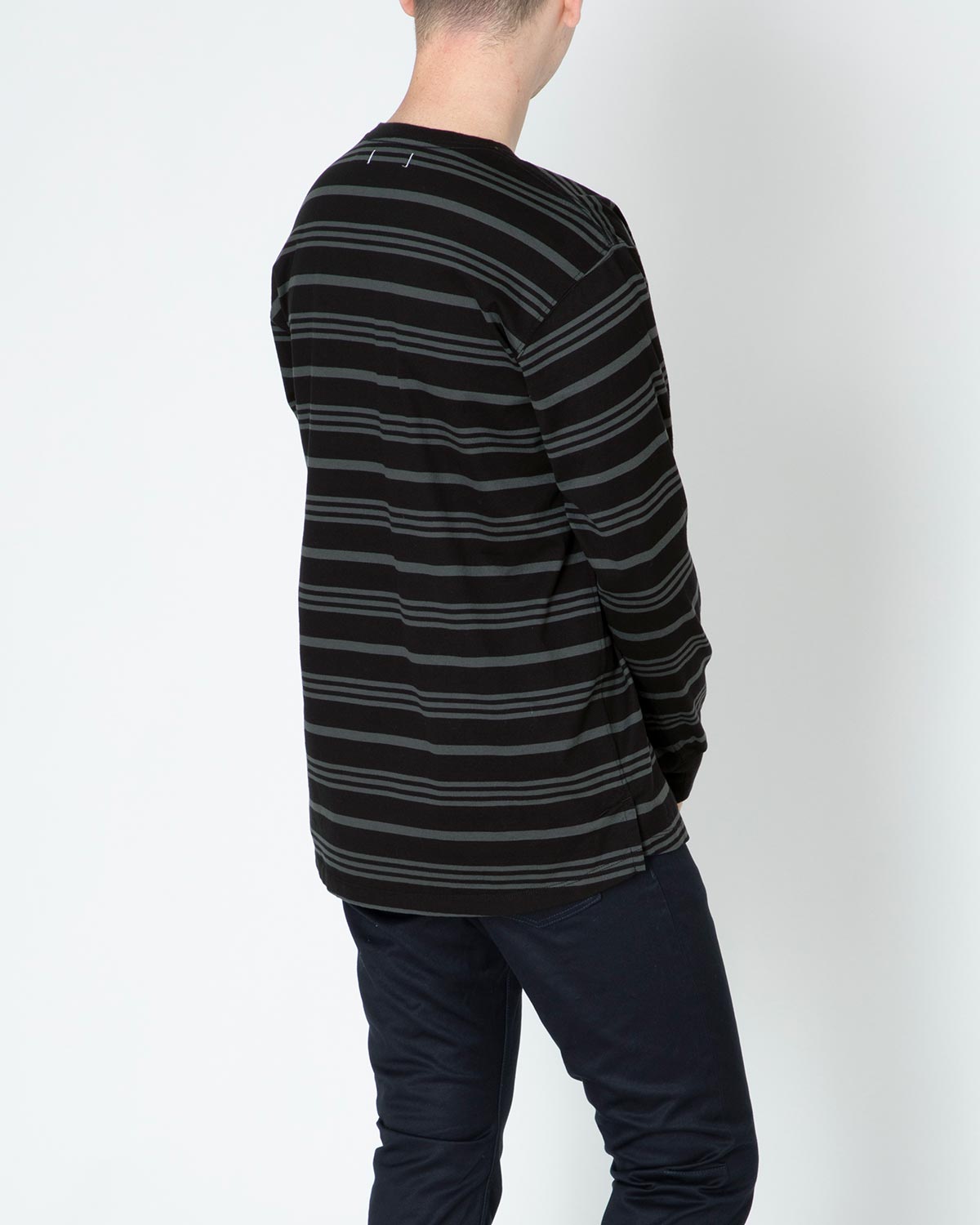 DWELLER L/S V NECK TEE COTTON JERSEY BORDER